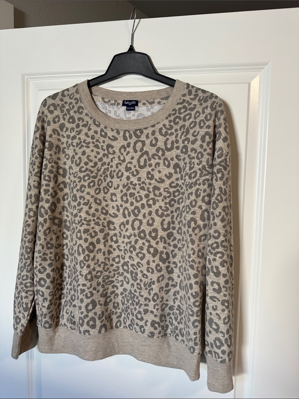Splendid Neutral Leopard Crewneck Sweater in Taupe and Gray